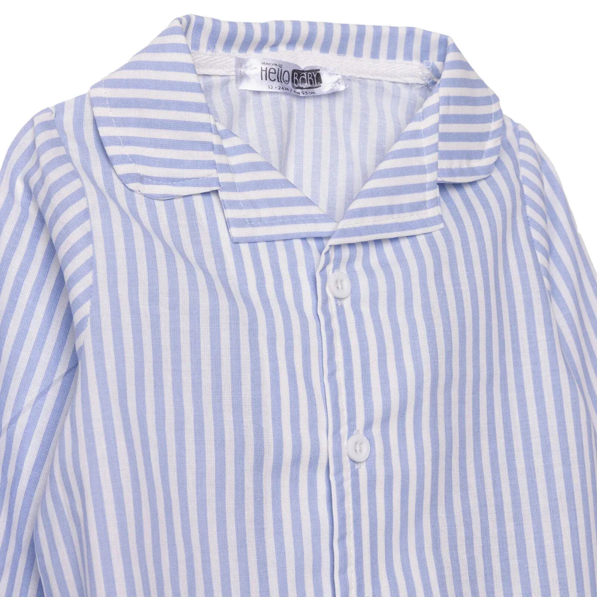 HelloBaby Boys Long Sleeve Pyjamas Set Striped with Buttons Peter-Pan Collar Long Leg Long Sleeve - Blue - Image 3