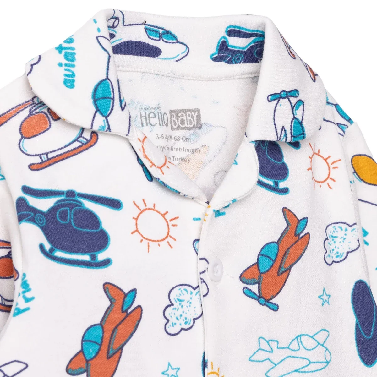HelloBaby Boys Long Sleeve Pyjamas Set with Buttons Peter-Pan Collar Long Leg Long Sleeve - Ecru - Image 3