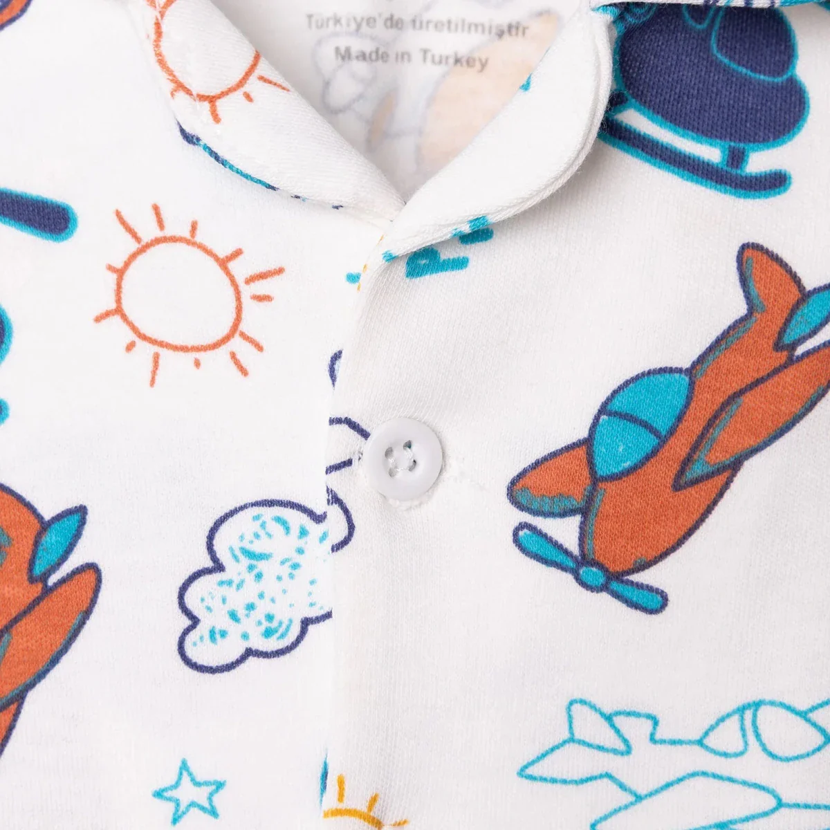 HelloBaby Boys Long Sleeve Pyjamas Set with Buttons Peter-Pan Collar Long Leg Long Sleeve - Ecru - Image 4