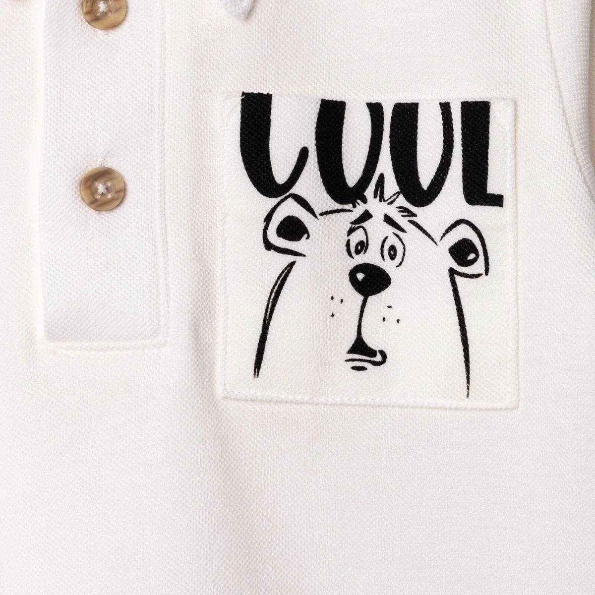 HelloBaby Boys Long Sleeve T-shirt Bear Print Buttoned Cool Boy Polo Collar Long Sleeve - Ecru - Image 4
