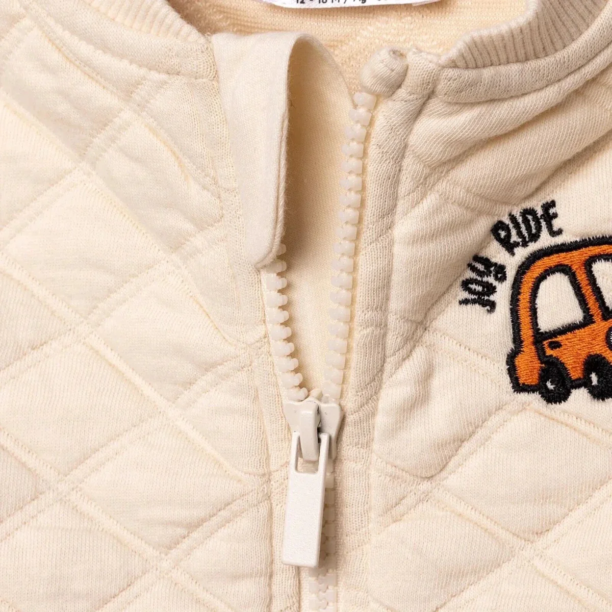 HelloBaby Boys Quilted Cardigan Zip Fastening Little Car Mandarin Collar Long Sleeve - Ecru - Image 5