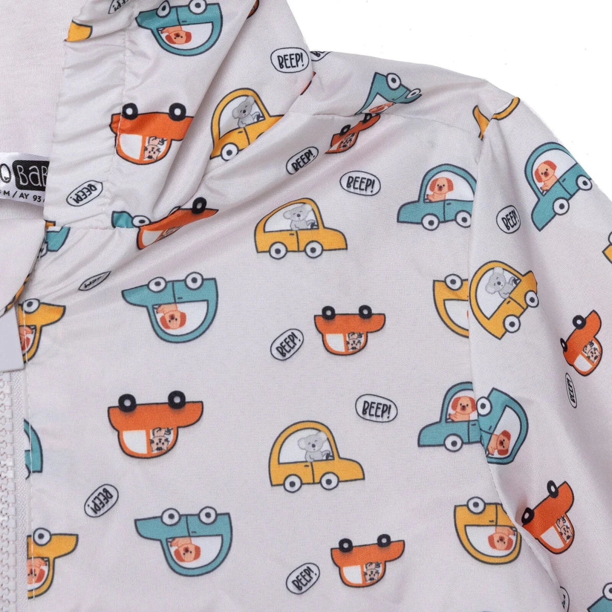 HelloBaby Boys Raincoat Car Print Zip Fastening Hooded Long Sleeve - Ecru Printed - Image 3