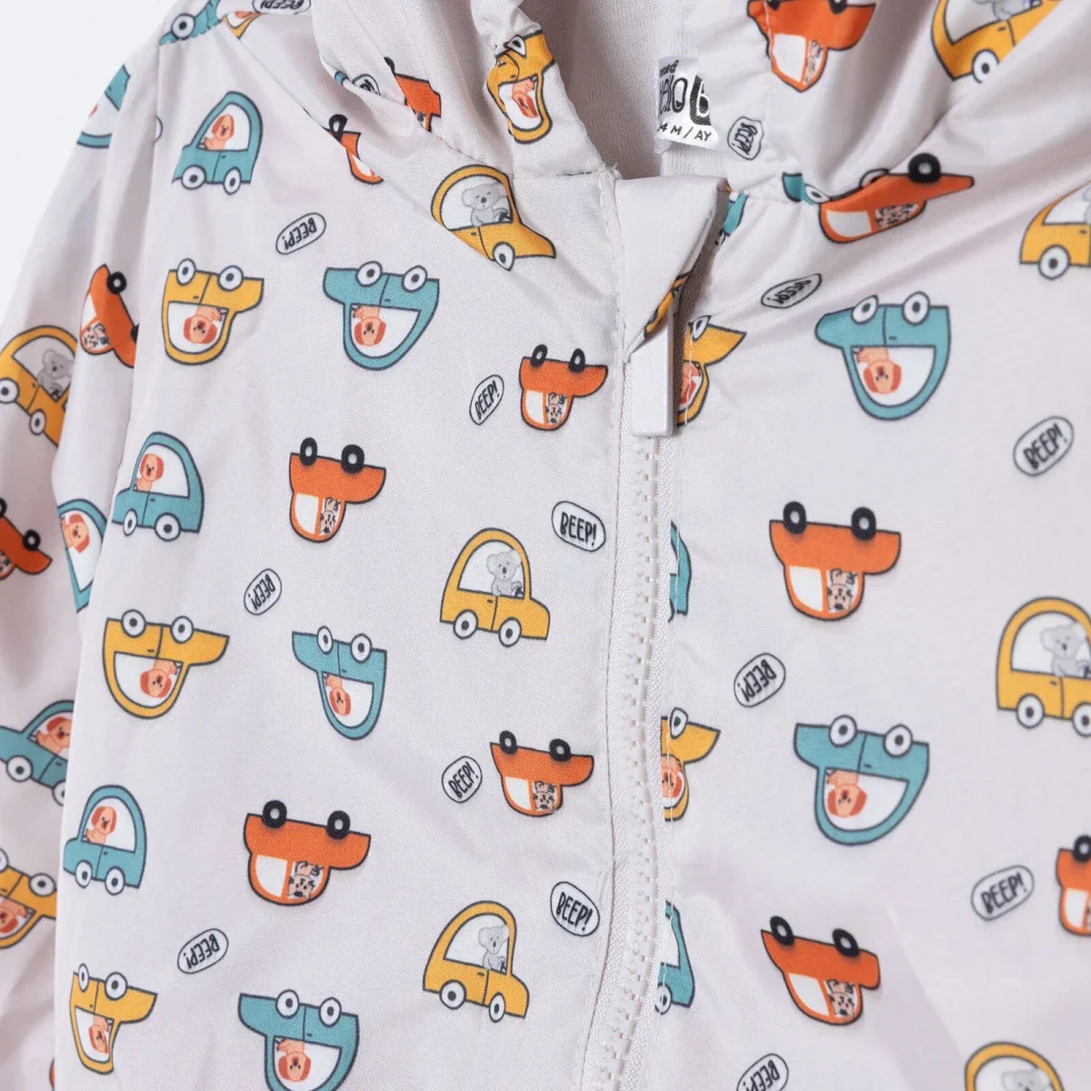 HelloBaby Boys Raincoat Car Print Zip Fastening Hooded Long Sleeve - Ecru Printed - Image 7