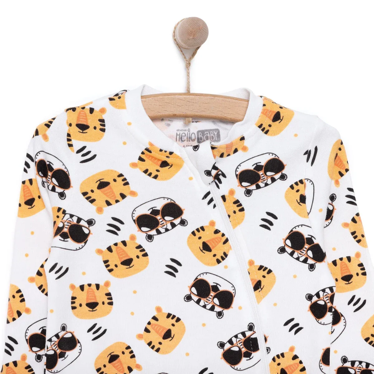 HelloBaby Boys Romper Zip-up Crew Neck Long Leg Long Sleeve - Ecru - Image 3