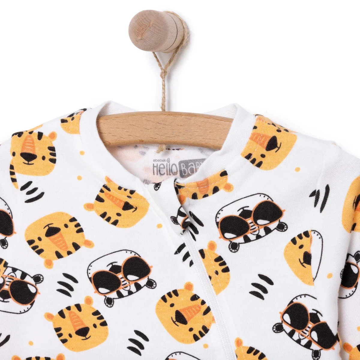 HelloBaby Boys Romper Zip-up Crew Neck Long Leg Long Sleeve - Ecru - Image 4