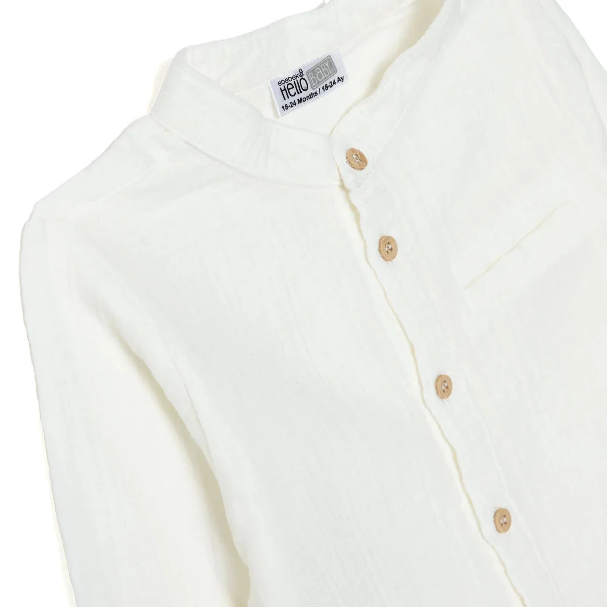 HelloBaby Boys Shirt Buttoned Cool Boy Mandarin Collar Long Sleeve - Ecru - Image 3