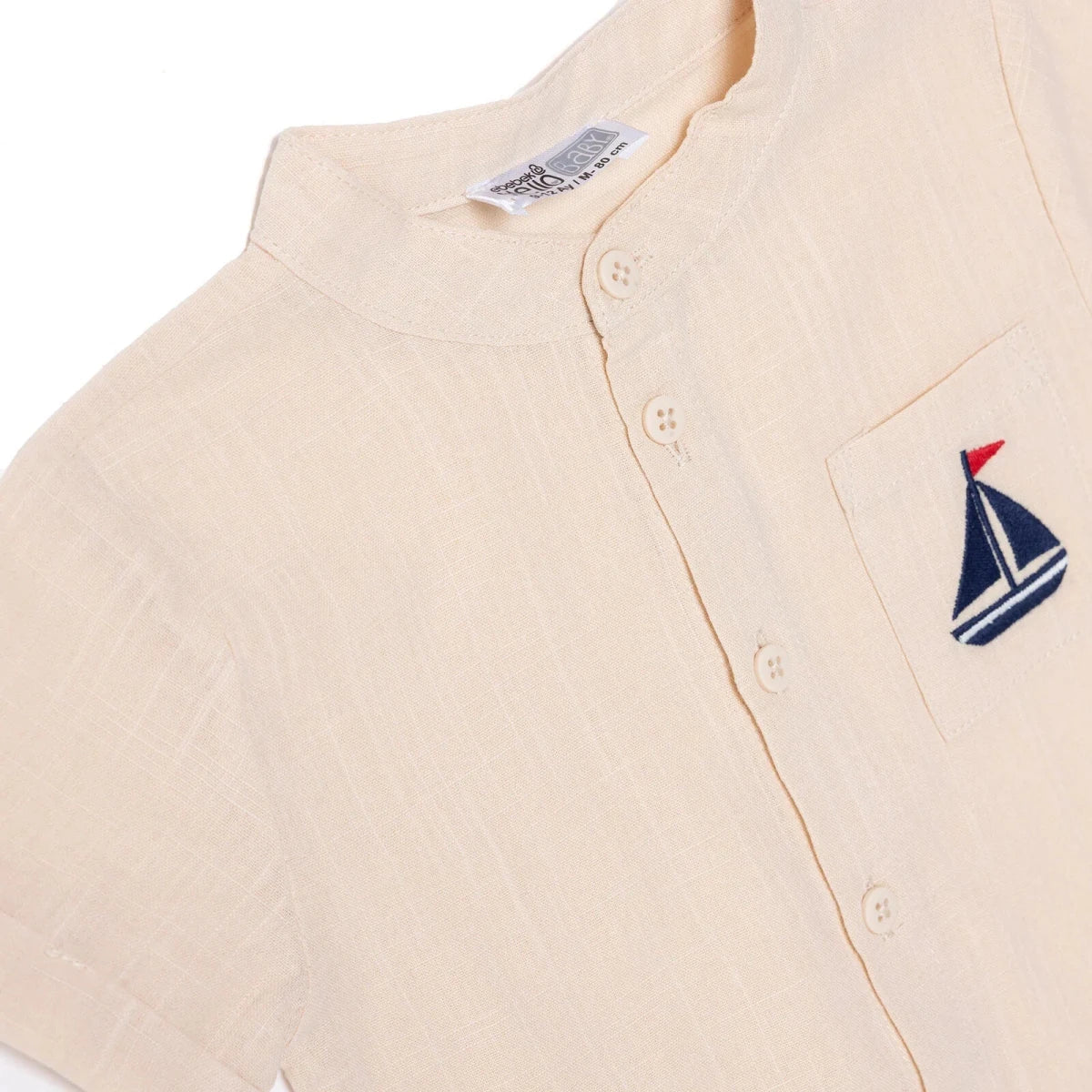 HelloBaby Boys Shirt Nautical Print Buttoned Little Sailor Mandarin Collar Long Sleeve - Beige - Image 3