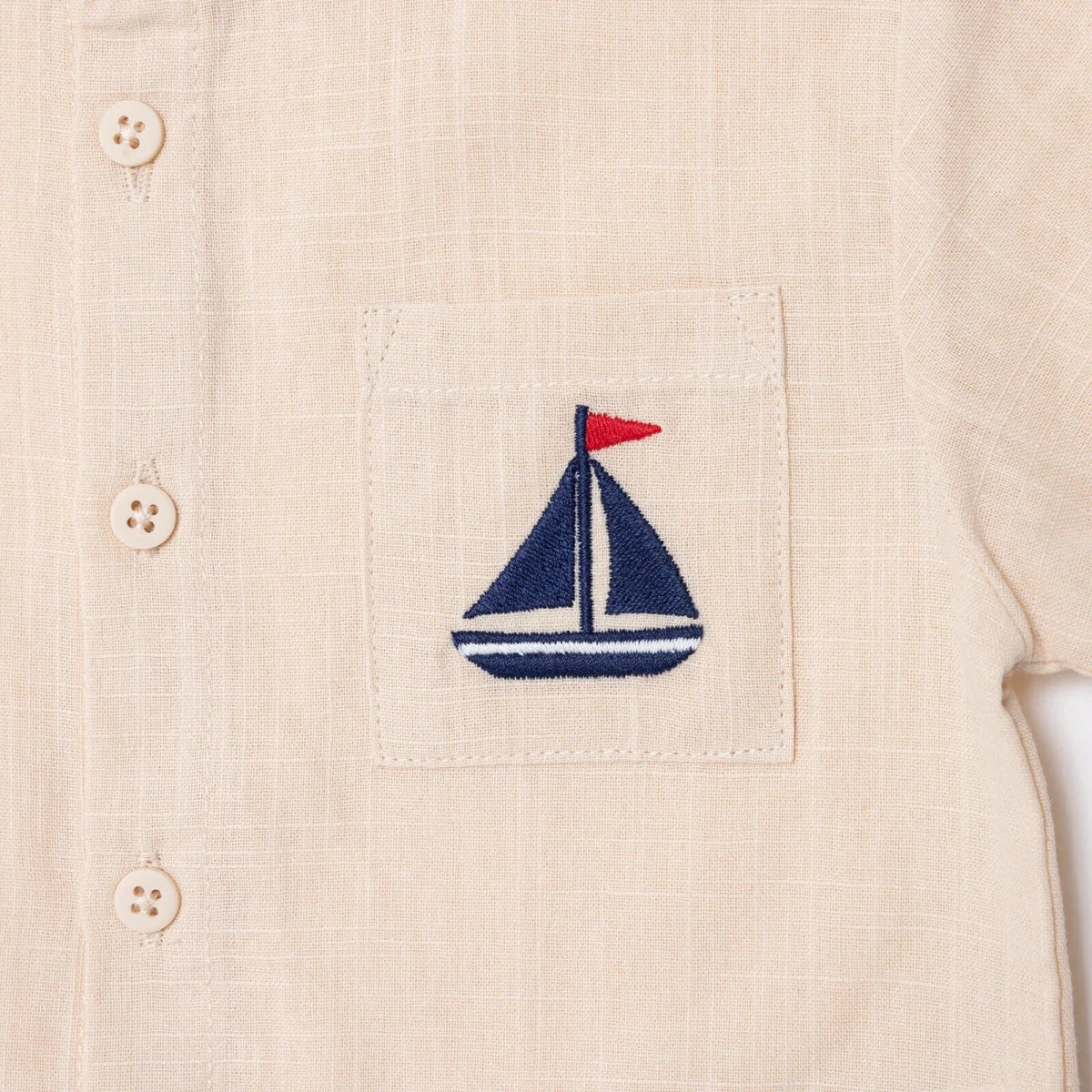 HelloBaby Boys Shirt Nautical Print Buttoned Little Sailor Mandarin Collar Long Sleeve - Beige - Image 5