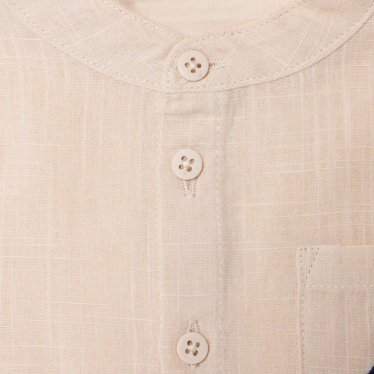 HelloBaby Boys Shirt Nautical Print Buttoned Little Sailor Mandarin Collar Long Sleeve - Beige - Image 6