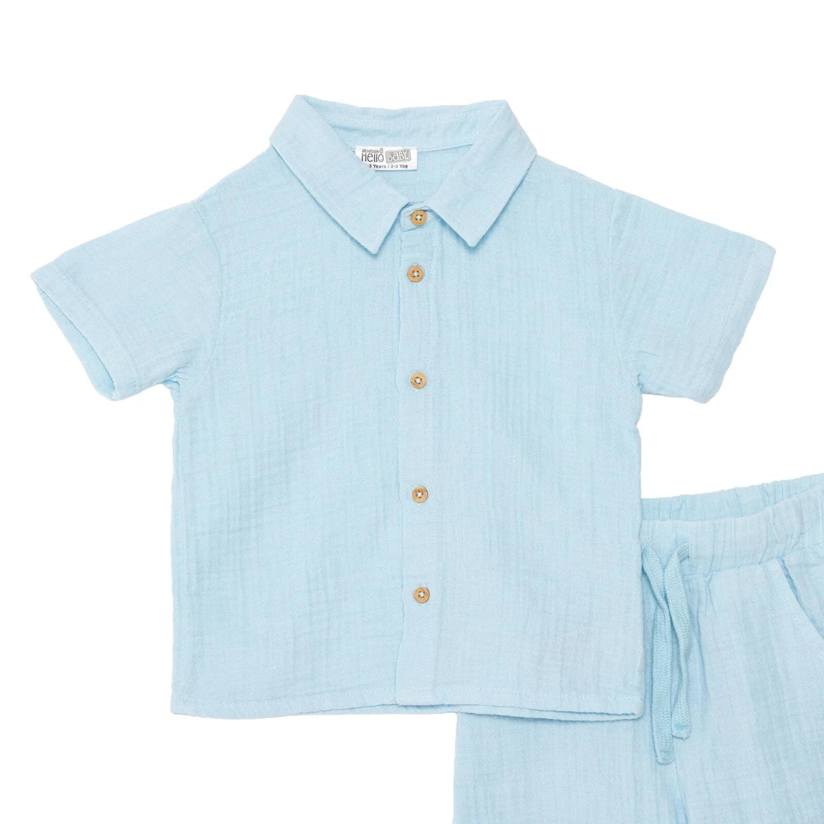 HelloBaby Boys Shirt & Shorts Set Buttoned Little Sailor Shirt Collar Above the Knee Short Sleeve - Blue - Image 3