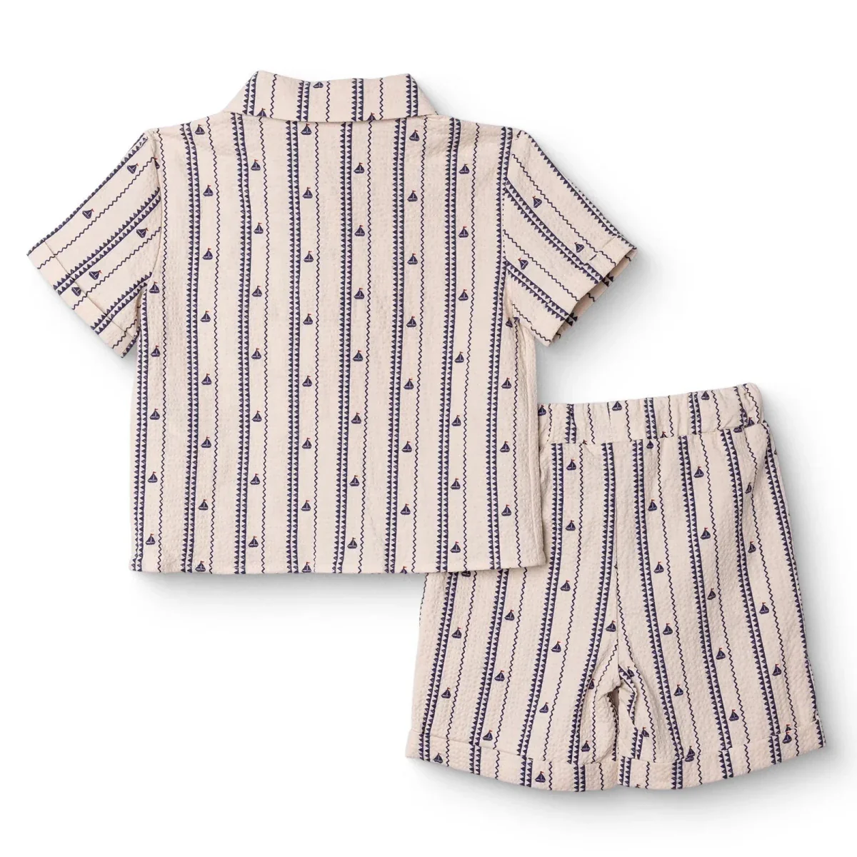 HelloBaby Boys Shirt & Shorts Set Buttoned Little Sailor Shirt Collar Above the Knee Short Sleeve - Ecru Printed - Image 2