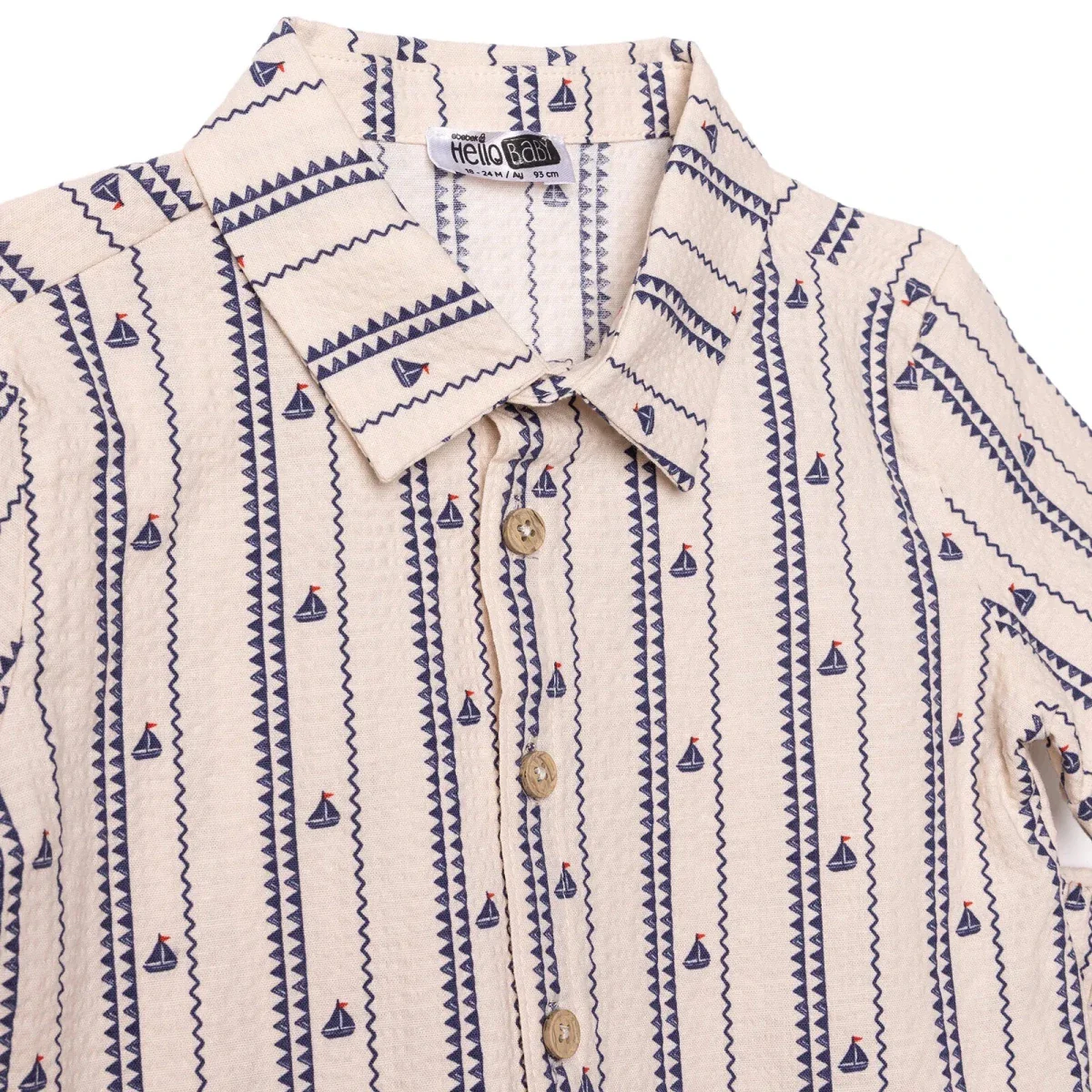 HelloBaby Boys Shirt & Shorts Set Buttoned Little Sailor Shirt Collar Above the Knee Short Sleeve - Ecru Printed - Image 3
