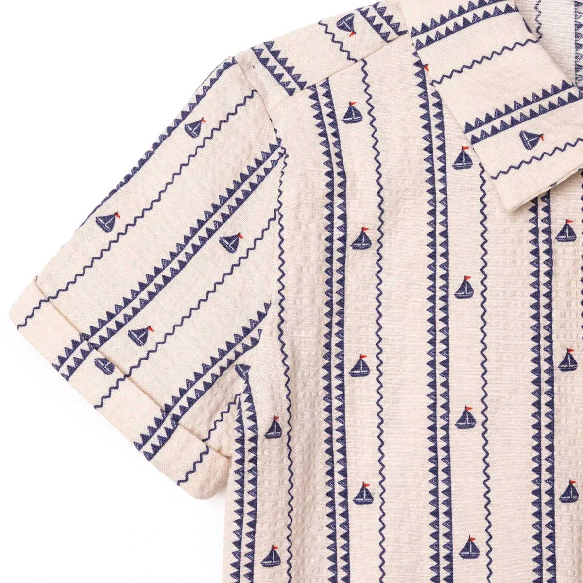 HelloBaby Boys Shirt & Shorts Set Buttoned Little Sailor Shirt Collar Above the Knee Short Sleeve - Ecru Printed - Image 4