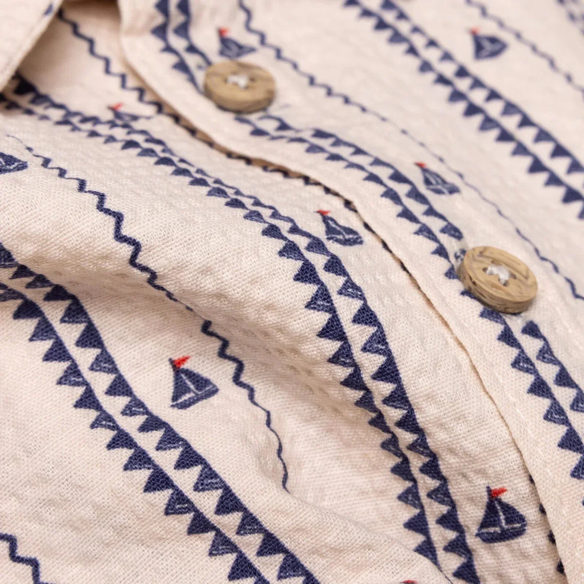 HelloBaby Boys Shirt & Shorts Set Buttoned Little Sailor Shirt Collar Above the Knee Short Sleeve - Ecru Printed - Image 6