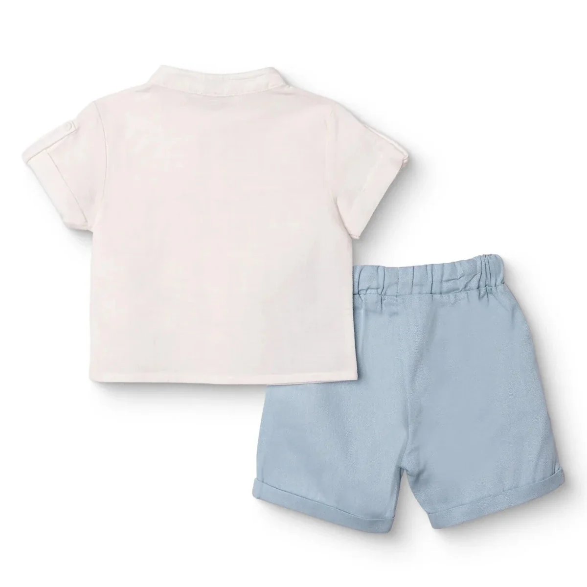 HelloBaby Boys Shirt & Shorts Set Buttoned Smart Line Mandarin Collar Above the Knee Short Sleeve - White - Image 2