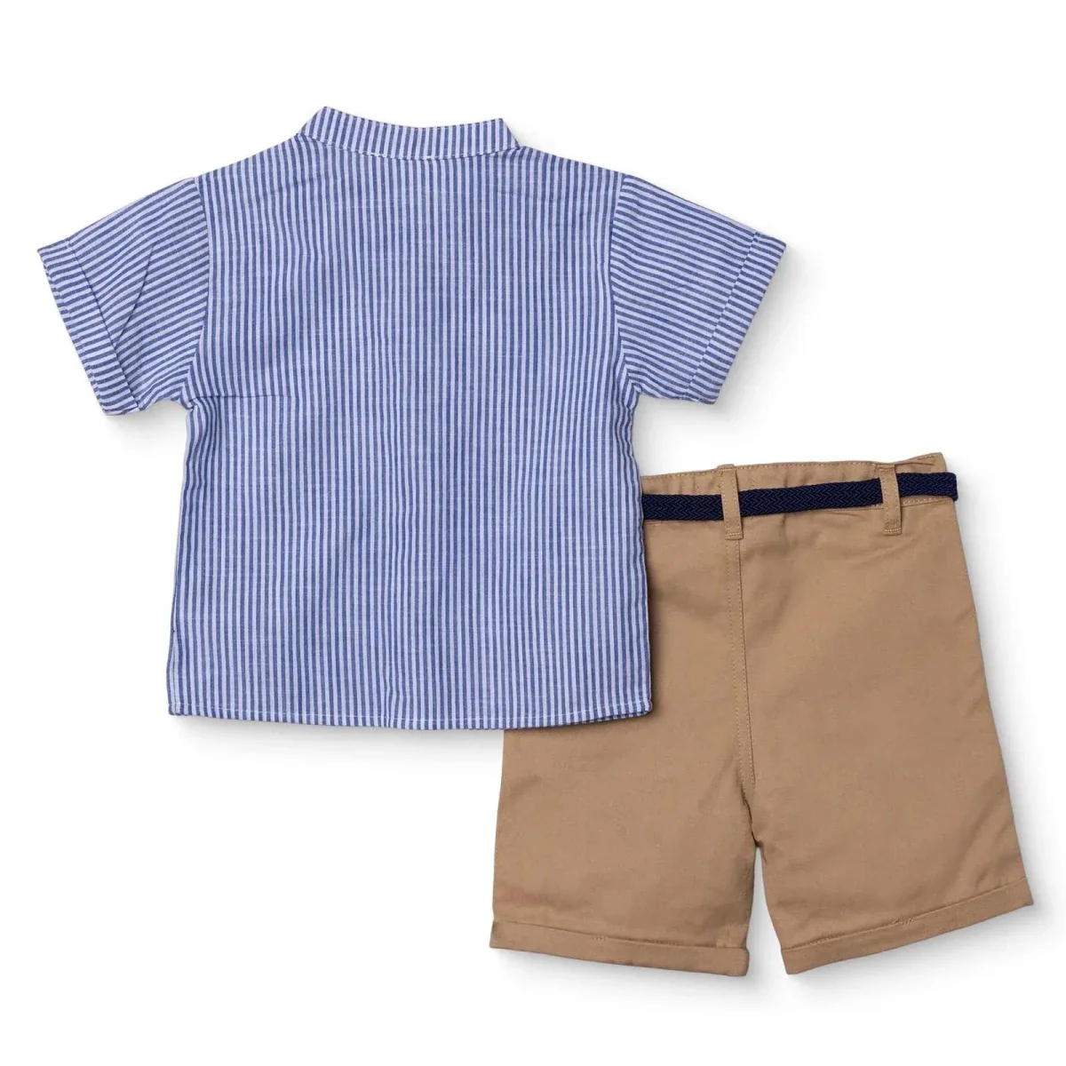 HelloBaby Boys Shirt & Shorts Set Striped Buttoned Smart Line Mandarin Collar Above the Knee Short S - Indigo - Image 2