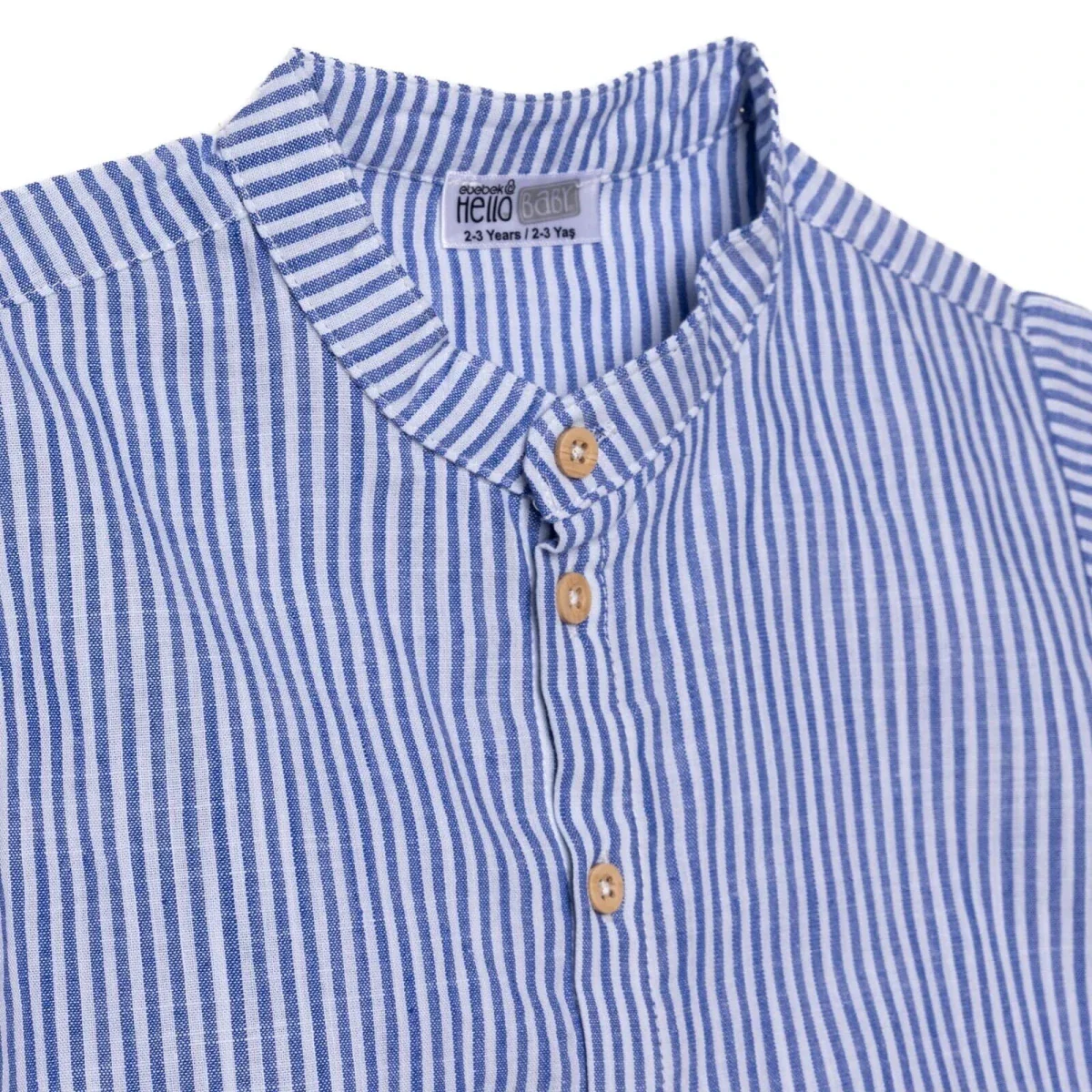 HelloBaby Boys Shirt & Shorts Set Striped Buttoned Smart Line Mandarin Collar Above the Knee Short S - Indigo - Image 3
