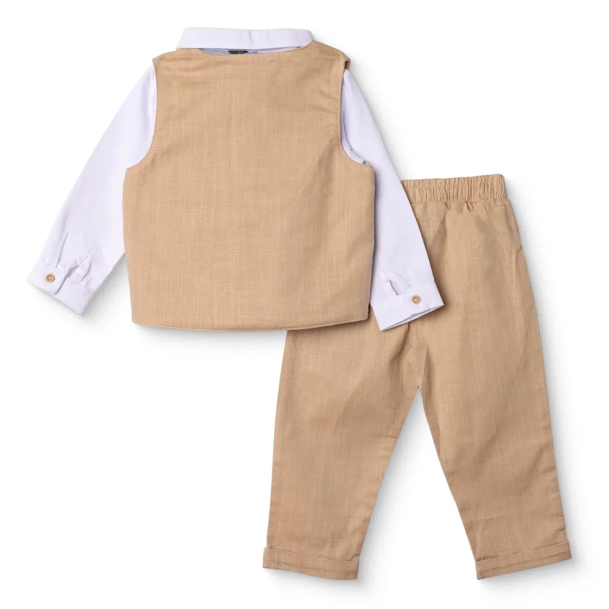 HelloBaby Boys Shirt Trousers & Waistcoat Set Buttoned Smart Line Shirt Collar Full Length Long Slee - Beige - Image 2