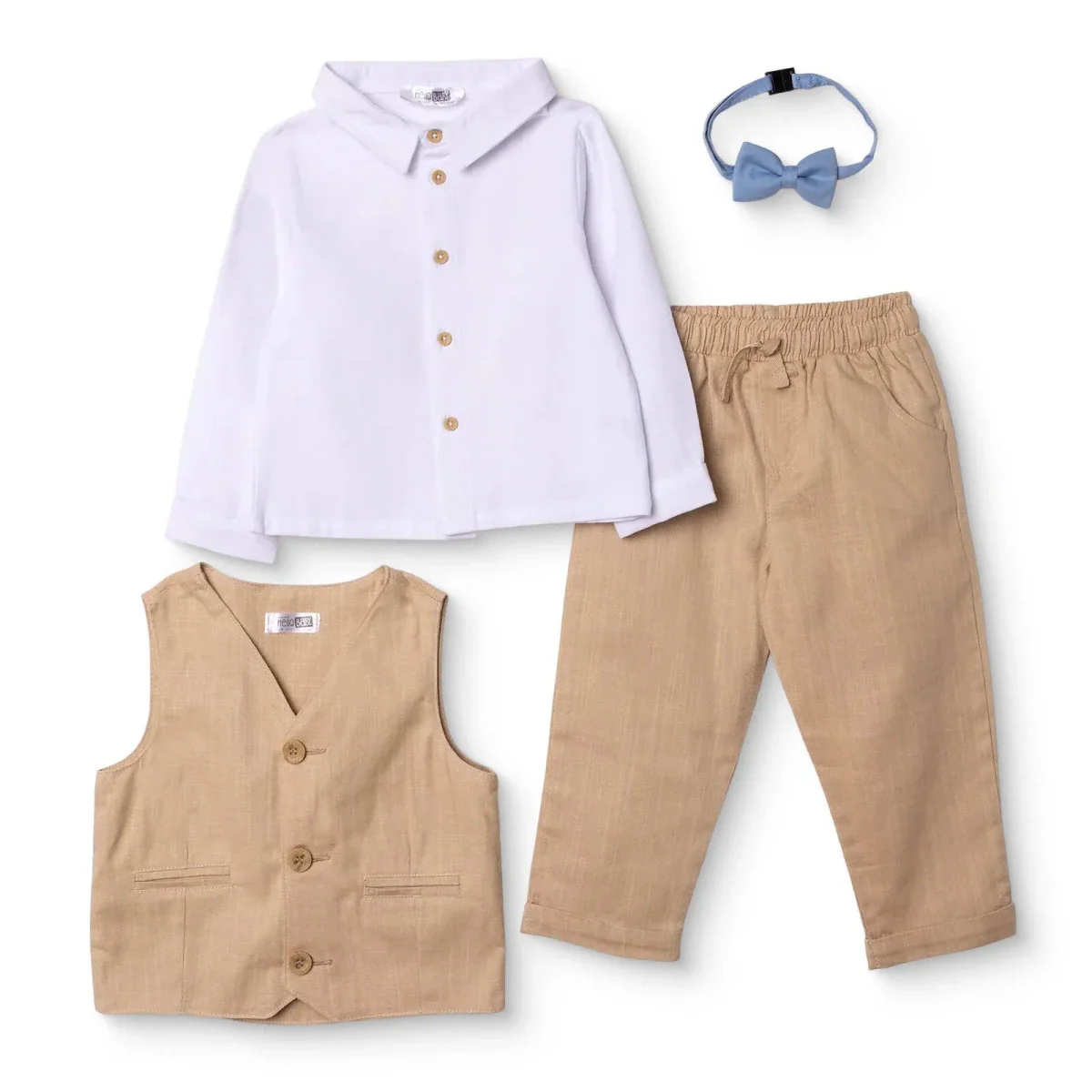 HelloBaby Boys Shirt Trousers & Waistcoat Set Buttoned Smart Line Shirt Collar Full Length Long Slee - Beige - Image 3