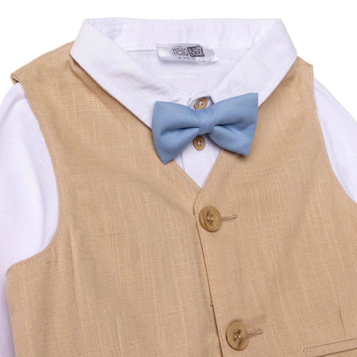 HelloBaby Boys Shirt Trousers & Waistcoat Set Buttoned Smart Line Shirt Collar Full Length Long Slee - Beige - Image 4