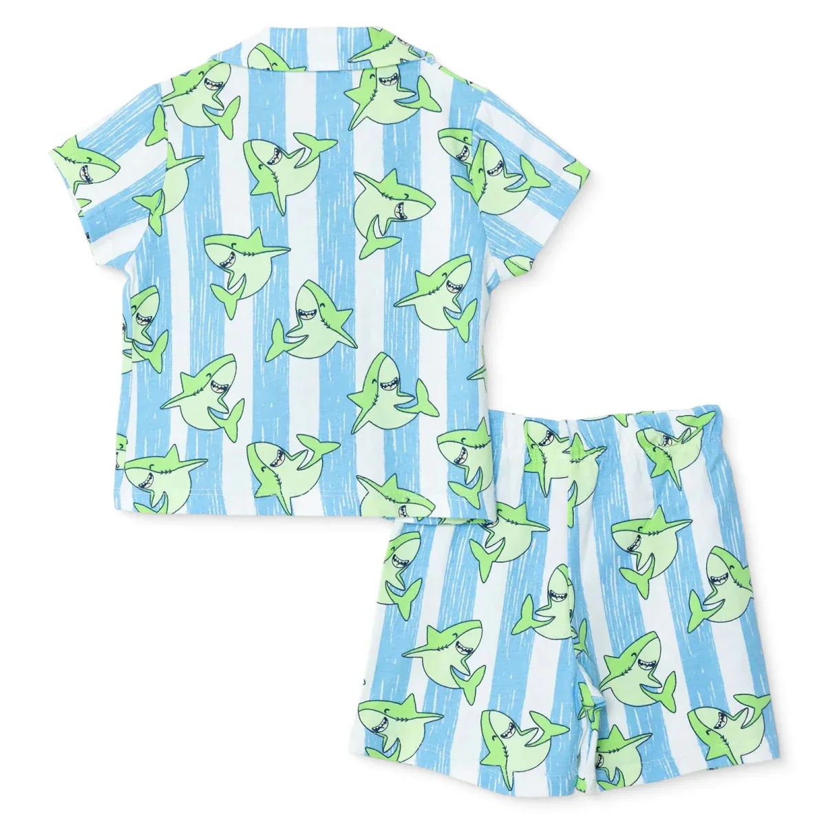 HelloBaby Boys Pyjamas Set Animal with Buttons Short Sleeve - Blue - Image 2