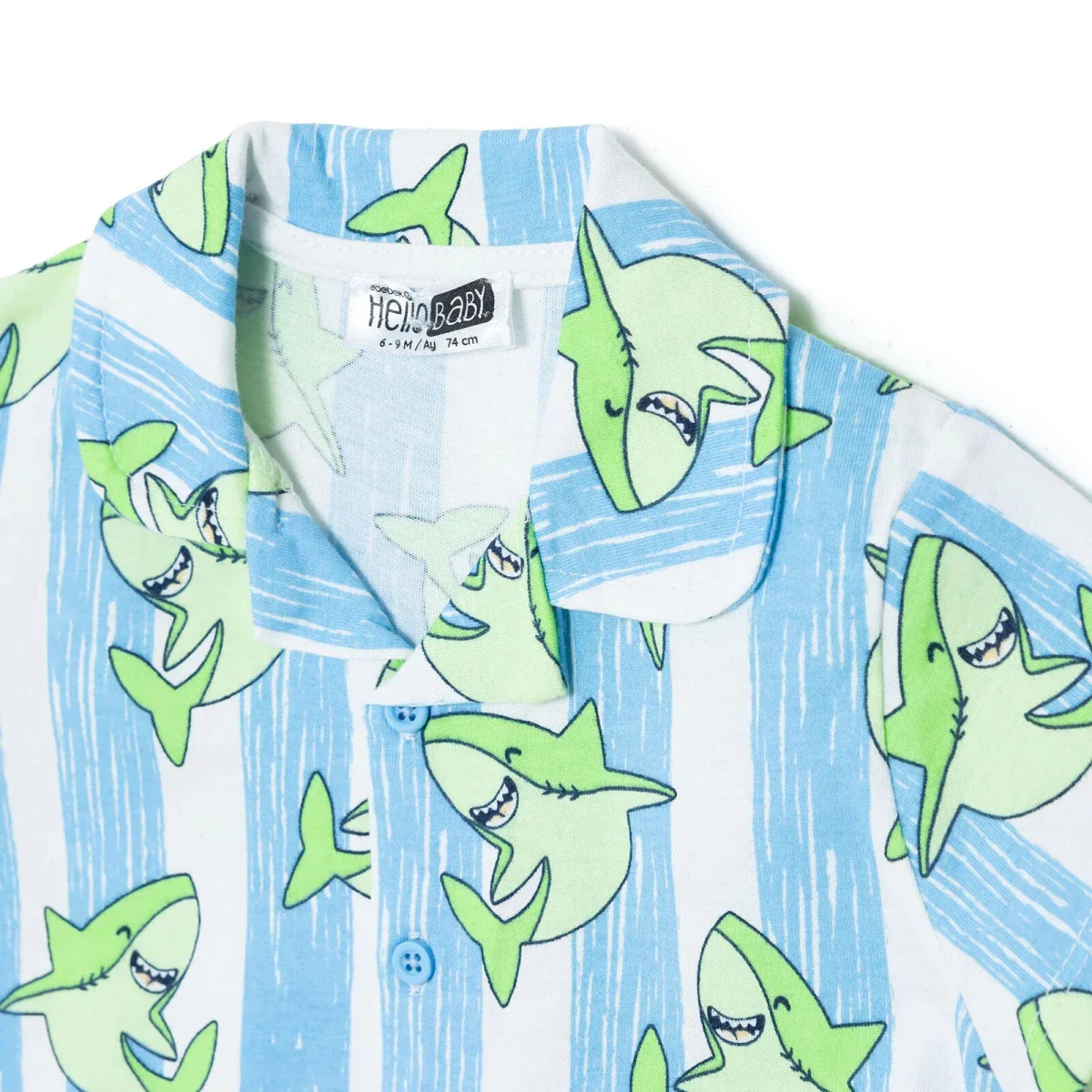 HelloBaby Boys Pyjamas Set Animal with Buttons Short Sleeve - Blue - Image 3