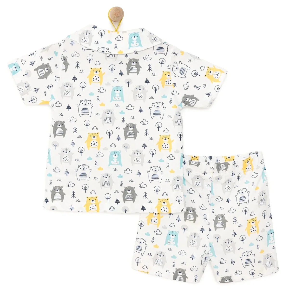 HelloBaby Boys Short Sleeve Pyjamas Set Animal with Buttons Shirt Collar Short Leg Short Sleeve - Ecru - Image 2