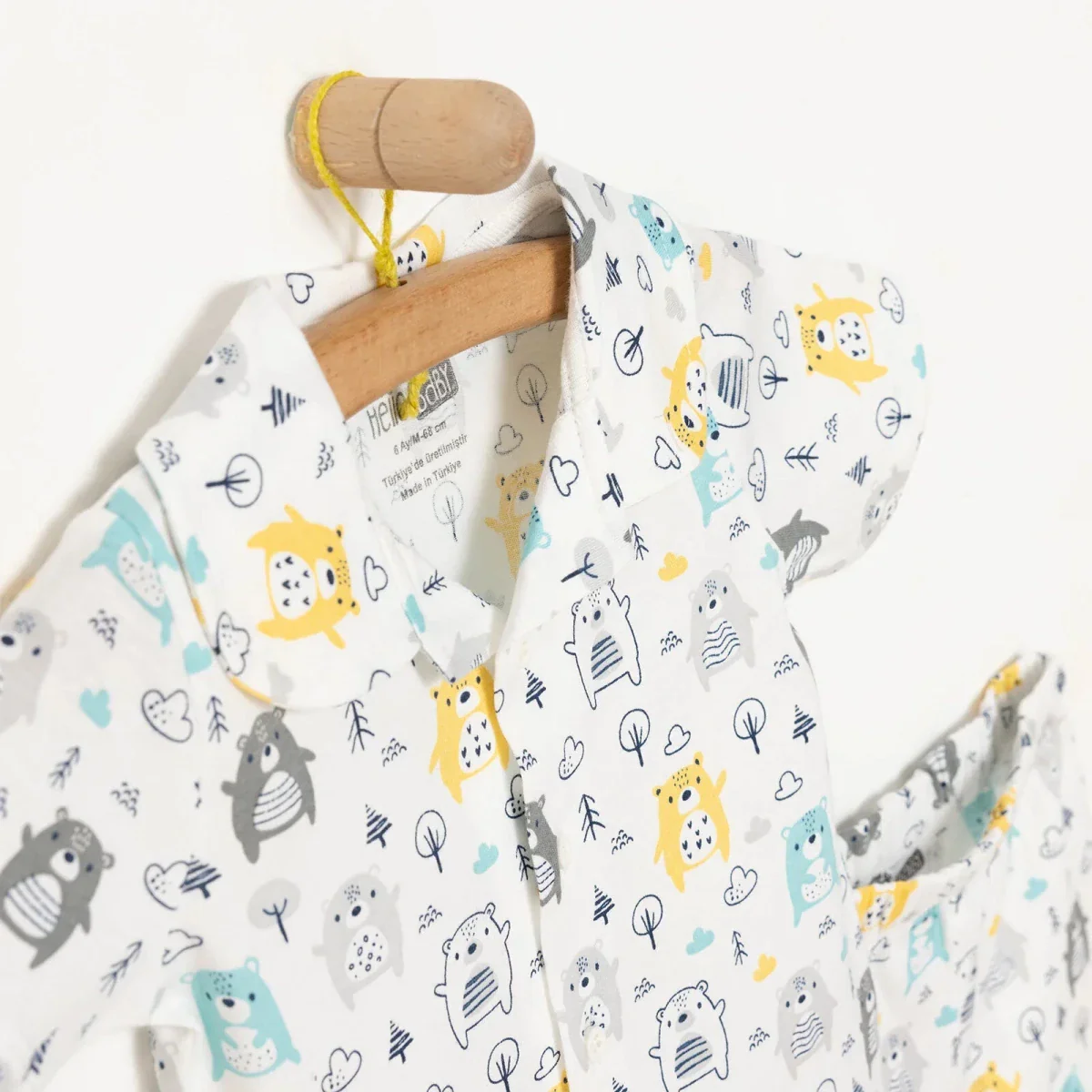 HelloBaby Boys Short Sleeve Pyjamas Set Animal with Buttons Shirt Collar Short Leg Short Sleeve - Ecru - Image 3