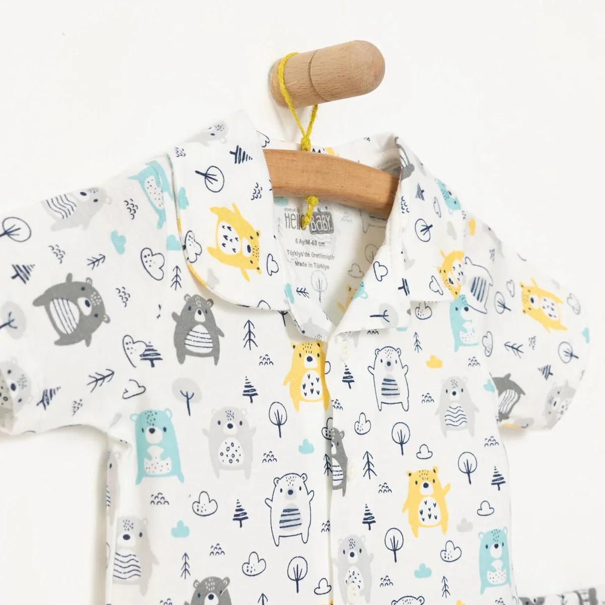 HelloBaby Boys Short Sleeve Pyjamas Set Animal with Buttons Shirt Collar Short Leg Short Sleeve - Ecru - Image 4