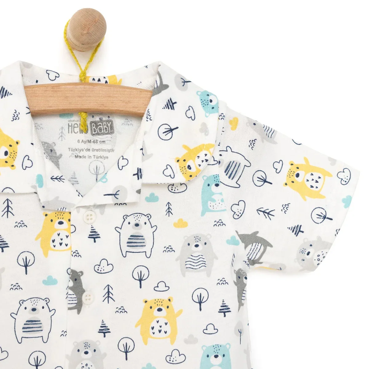 HelloBaby Boys Short Sleeve Pyjamas Set Animal with Buttons Shirt Collar Short Leg Short Sleeve - Ecru - Image 5