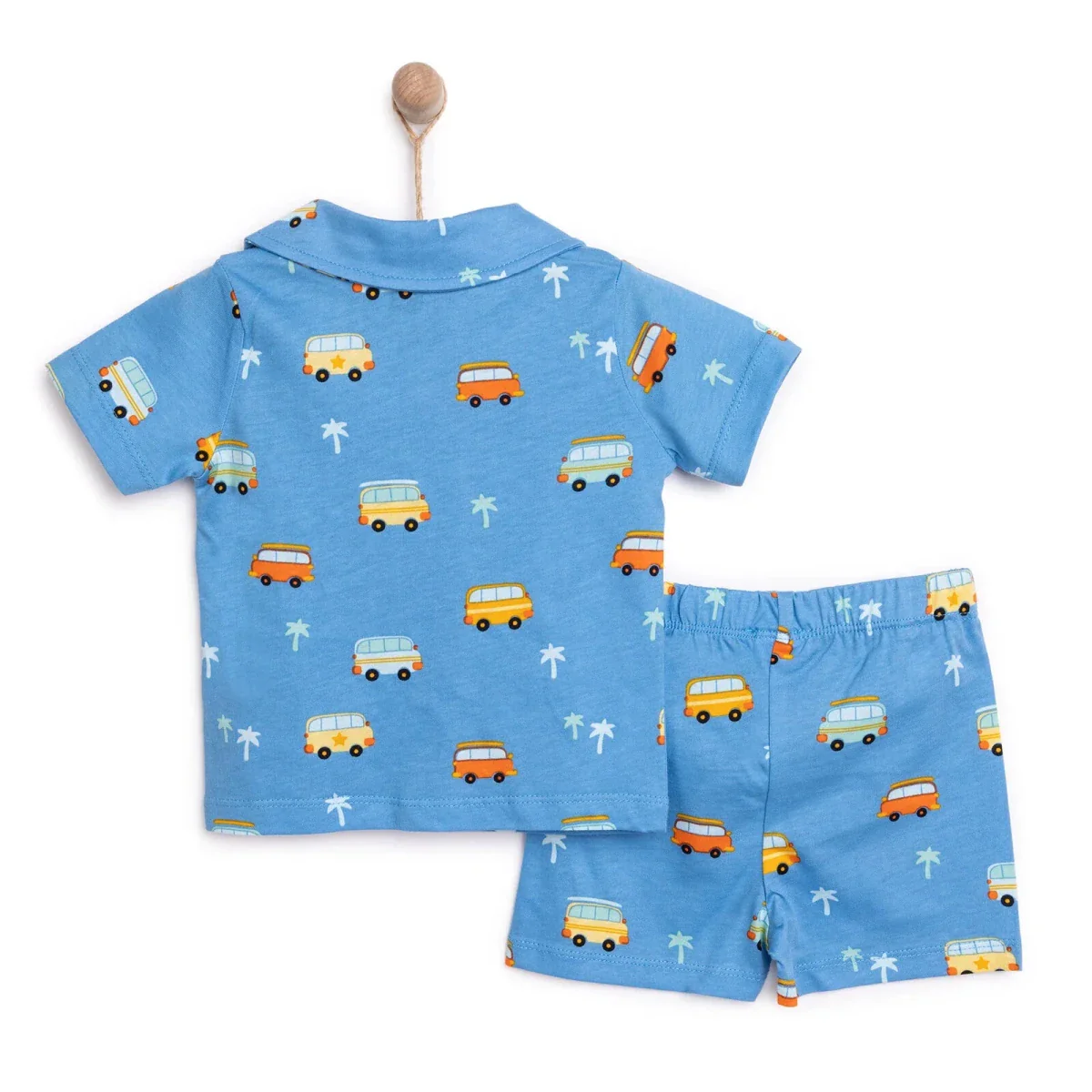HelloBaby Boys Short Sleeve Pyjamas Set Vehicles with Buttons Peter-Pan Collar Short Leg Short Sleev - Blue - Image 2