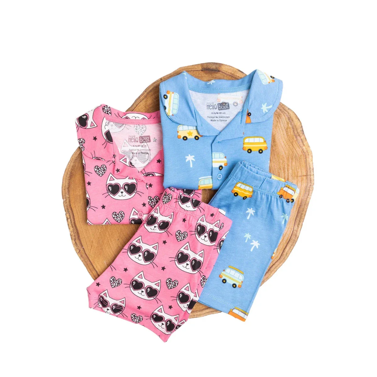 HelloBaby Boys Short Sleeve Pyjamas Set Vehicles with Buttons Peter-Pan Collar Short Leg Short Sleev - Blue - Image 3