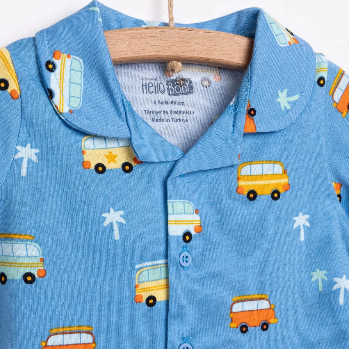 HelloBaby Boys Short Sleeve Pyjamas Set Vehicles with Buttons Peter-Pan Collar Short Leg Short Sleev - Blue - Image 4