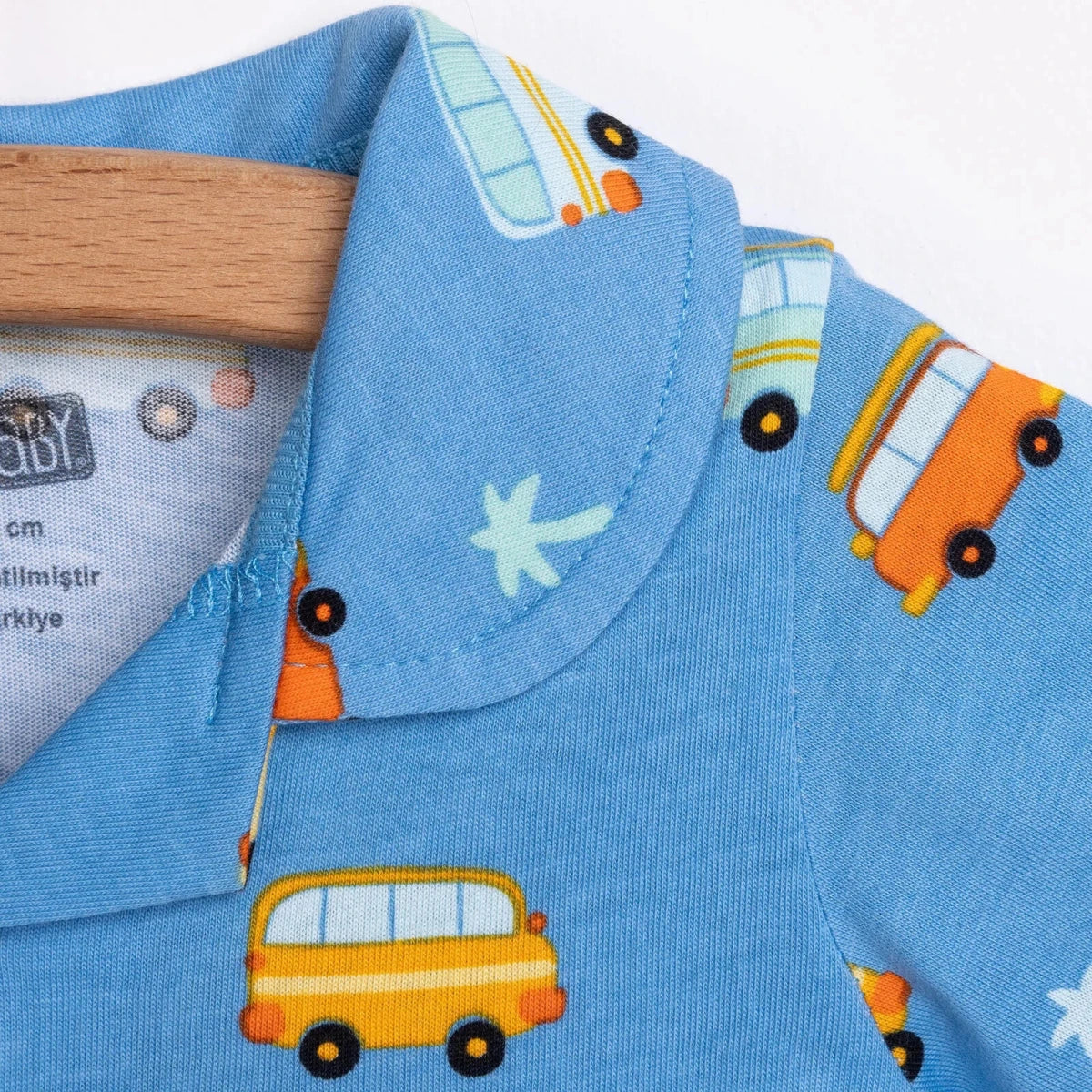 HelloBaby Boys Short Sleeve Pyjamas Set Vehicles with Buttons Peter-Pan Collar Short Leg Short Sleev - Blue - Image 6