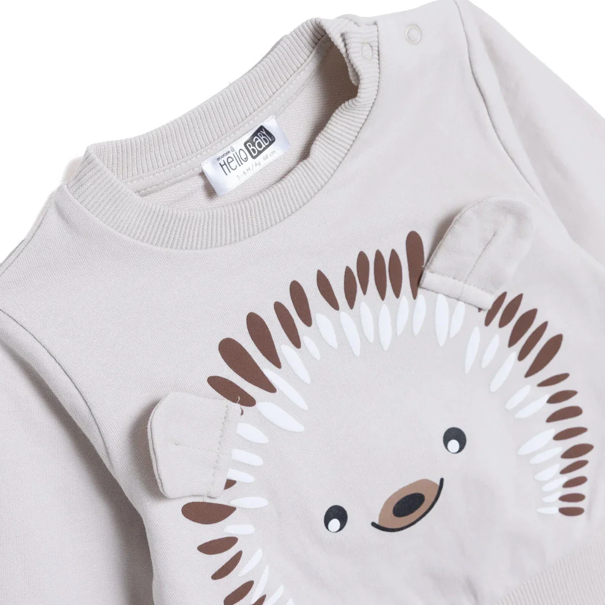 HelloBaby Boys Sweatshirt Animal Print Snap Fastening Crew Neck Long Sleeve - Mink - Image 3