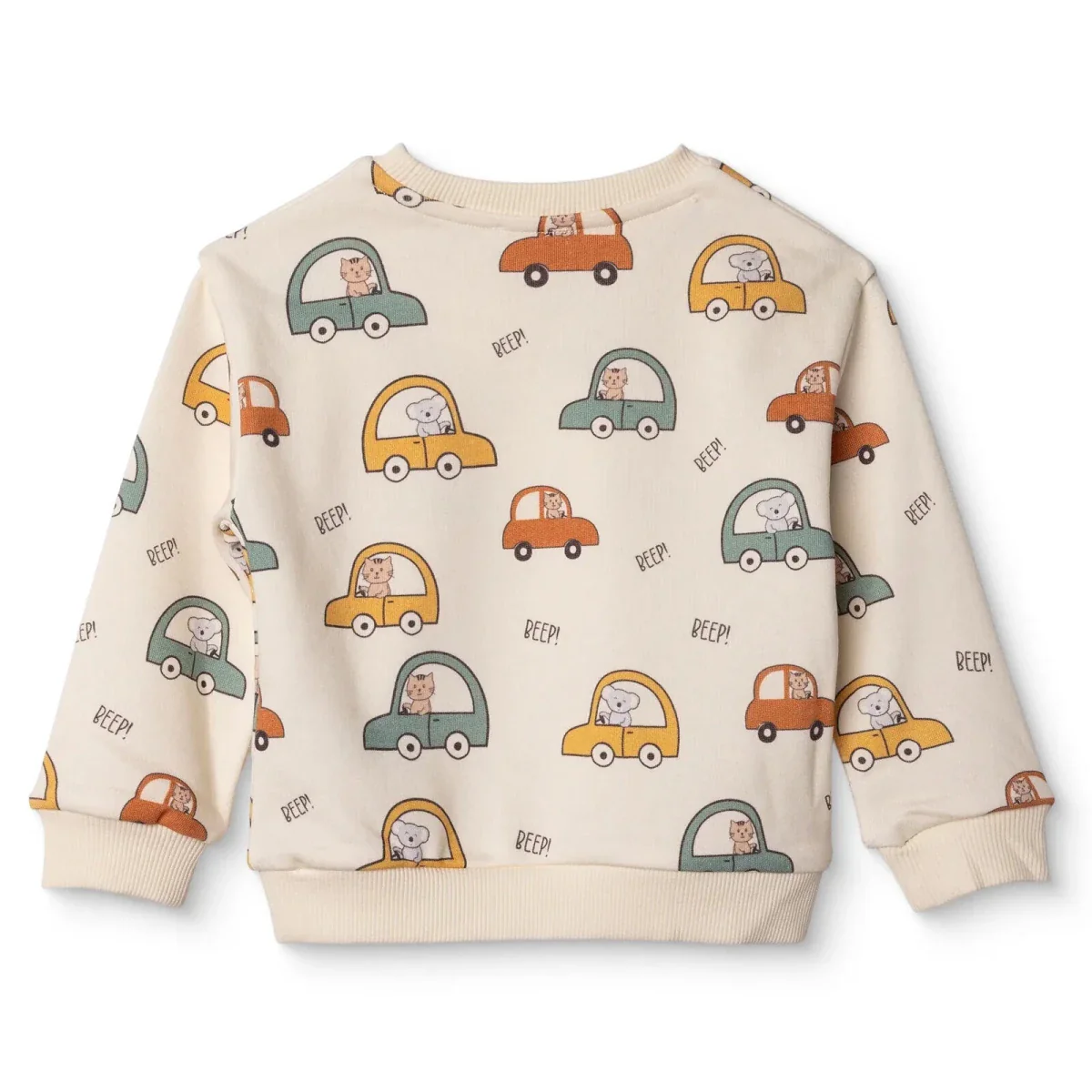 HelloBaby Boys Sweatshirt Car Print Little Car Crew Neck Long Sleeve - Ecru Printed - Image 2