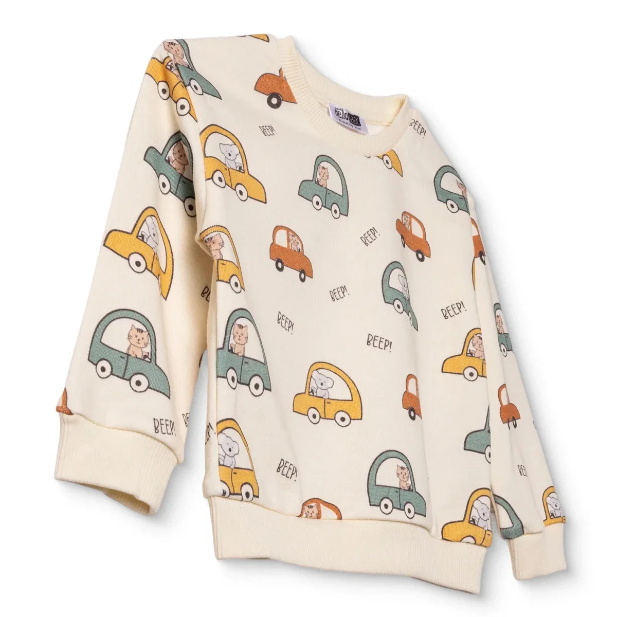 HelloBaby Boys Sweatshirt Car Print Little Car Crew Neck Long Sleeve - Ecru Printed - Image 3