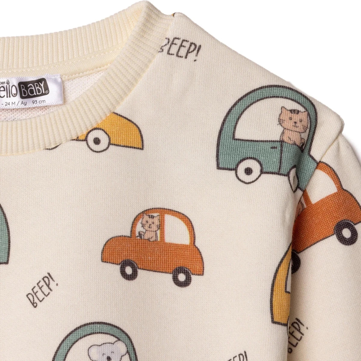 HelloBaby Boys Sweatshirt Car Print Little Car Crew Neck Long Sleeve - Ecru Printed - Image 5