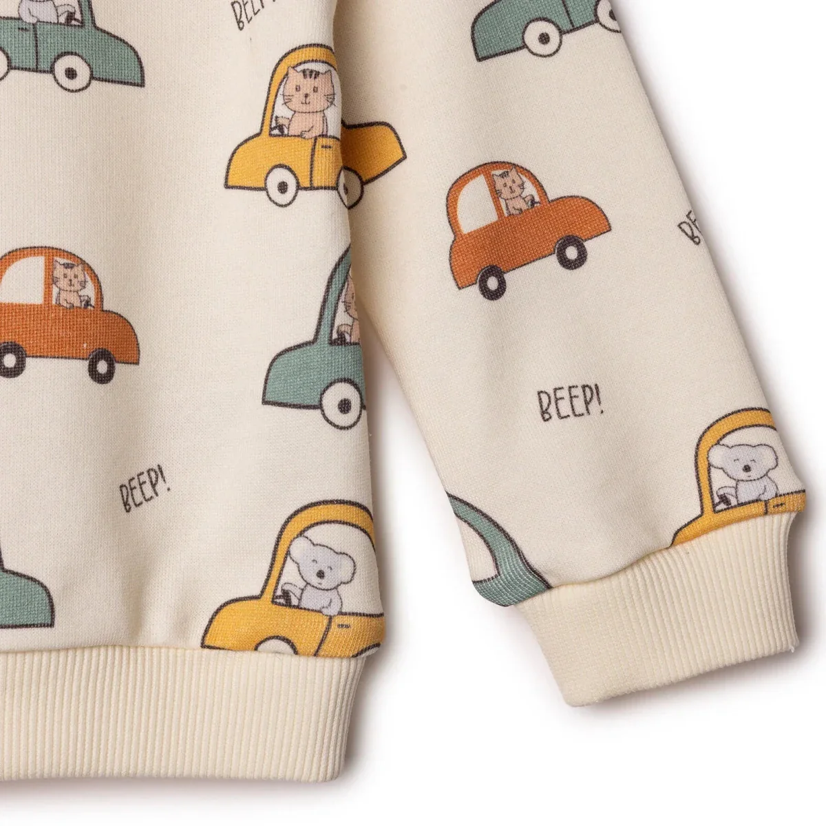 HelloBaby Boys Sweatshirt Car Print Little Car Crew Neck Long Sleeve - Ecru Printed - Image 6