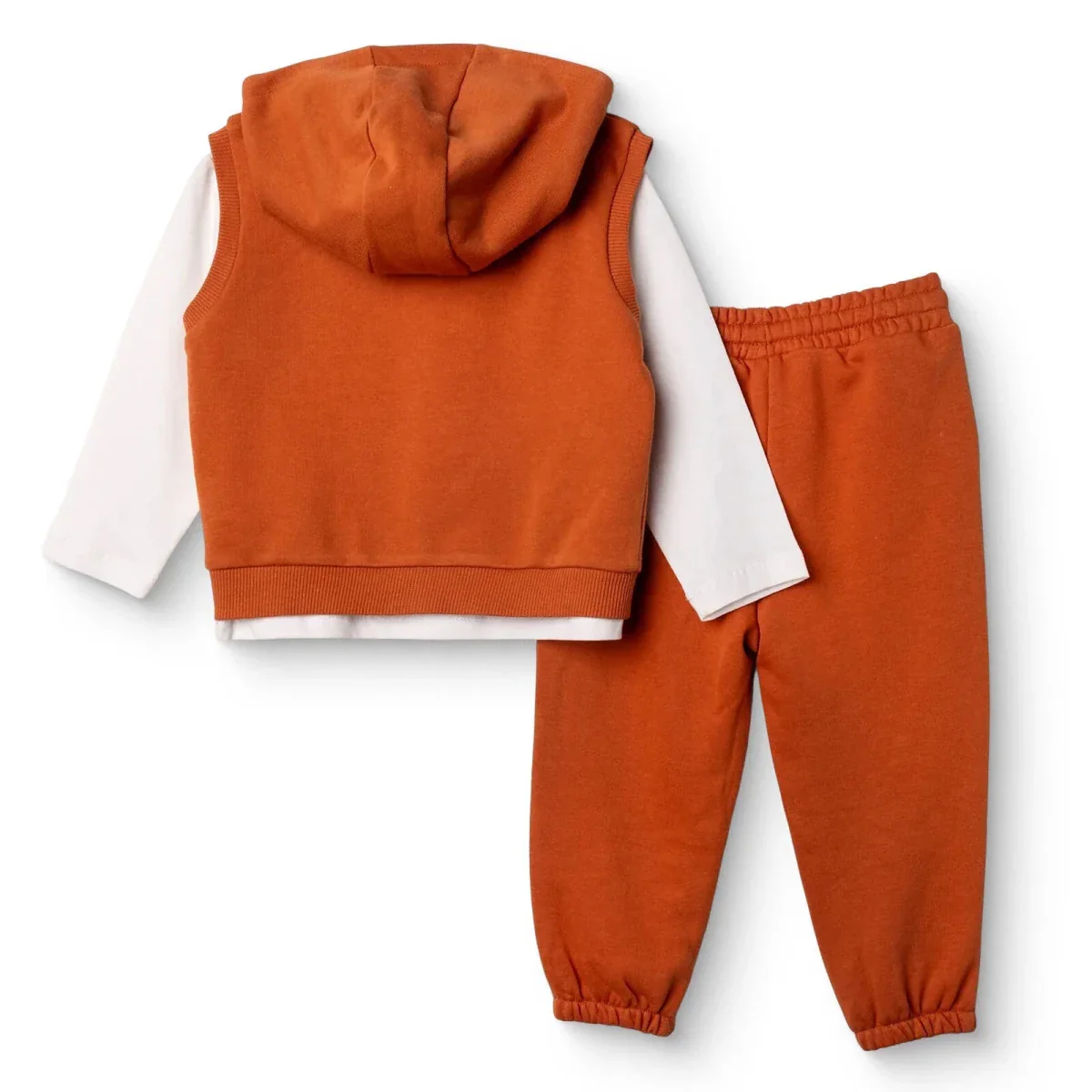 HelloBaby Boys Sweatshirt Waistcoat & Bottom Set Vehicle Print Zip Fastening Little Car Crew Neck Fu - Dark Orange - Image 2