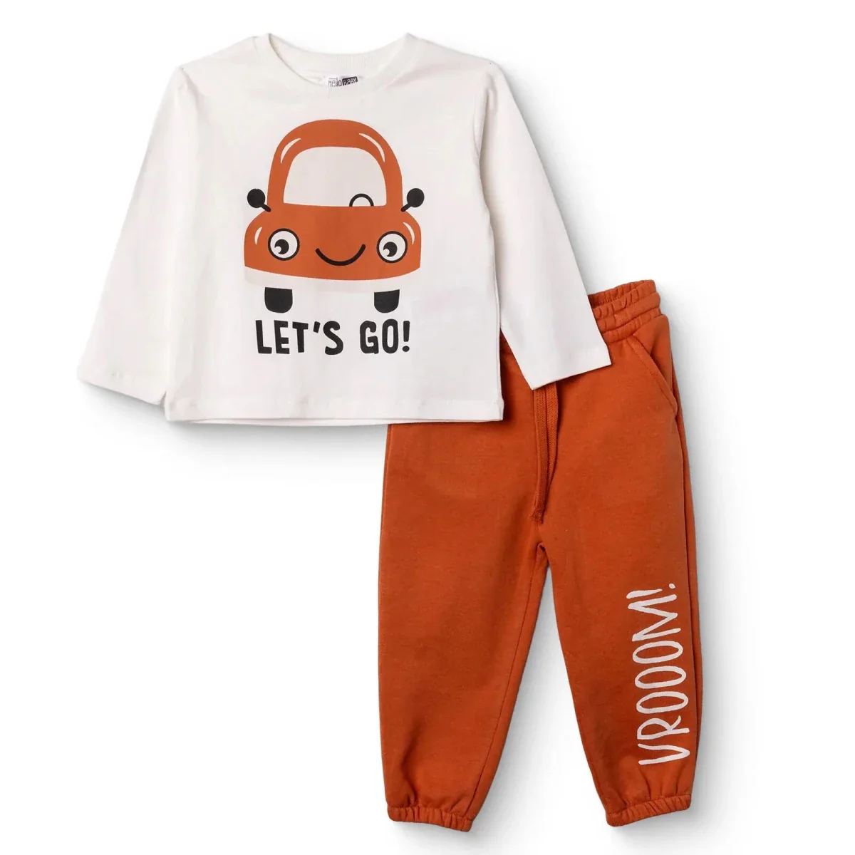 HelloBaby Boys Sweatshirt Waistcoat & Bottom Set Vehicle Print Zip Fastening Little Car Crew Neck Fu - Dark Orange - Image 4