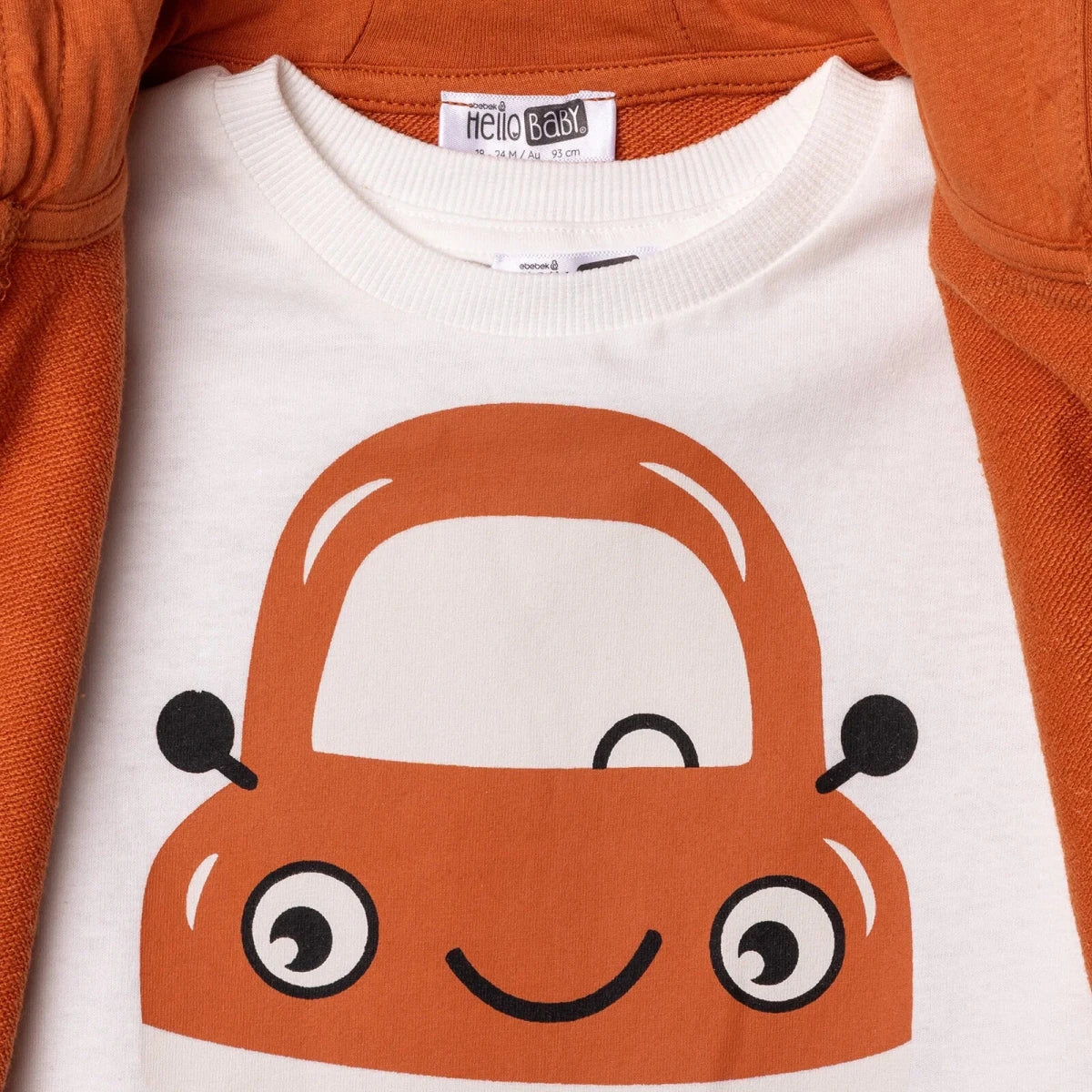 HelloBaby Boys Sweatshirt Waistcoat & Bottom Set Vehicle Print Zip Fastening Little Car Crew Neck Fu - Dark Orange - Image 5