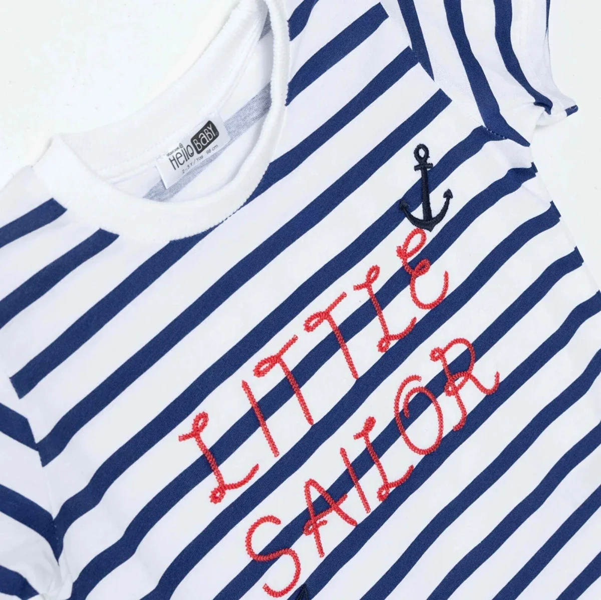 HelloBaby Boys T-shirt Nautical Print Little Sailor Crew Neck Short Sleeve - Navy Printed - Image 3