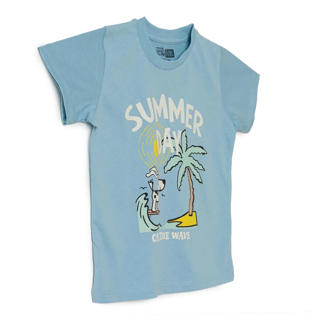 HelloBaby Boys T-shirt Palm Tree Crew Neck Short Sleeve - Blue - Image 6