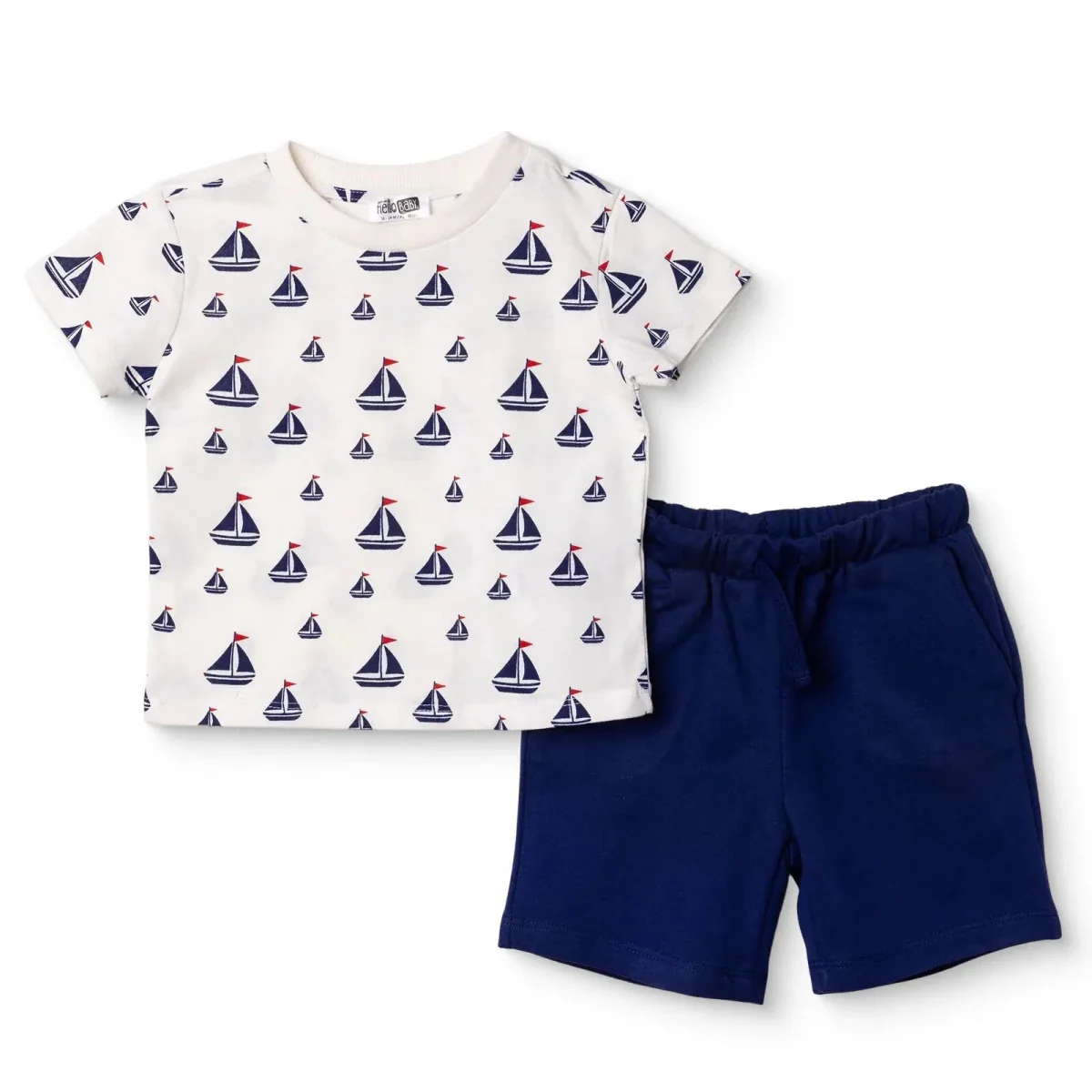 HelloBaby Boys T-shirt & Shorts Set Nautical Print Little Sailor Crew Neck Above the Knee Short Slee - White Printed