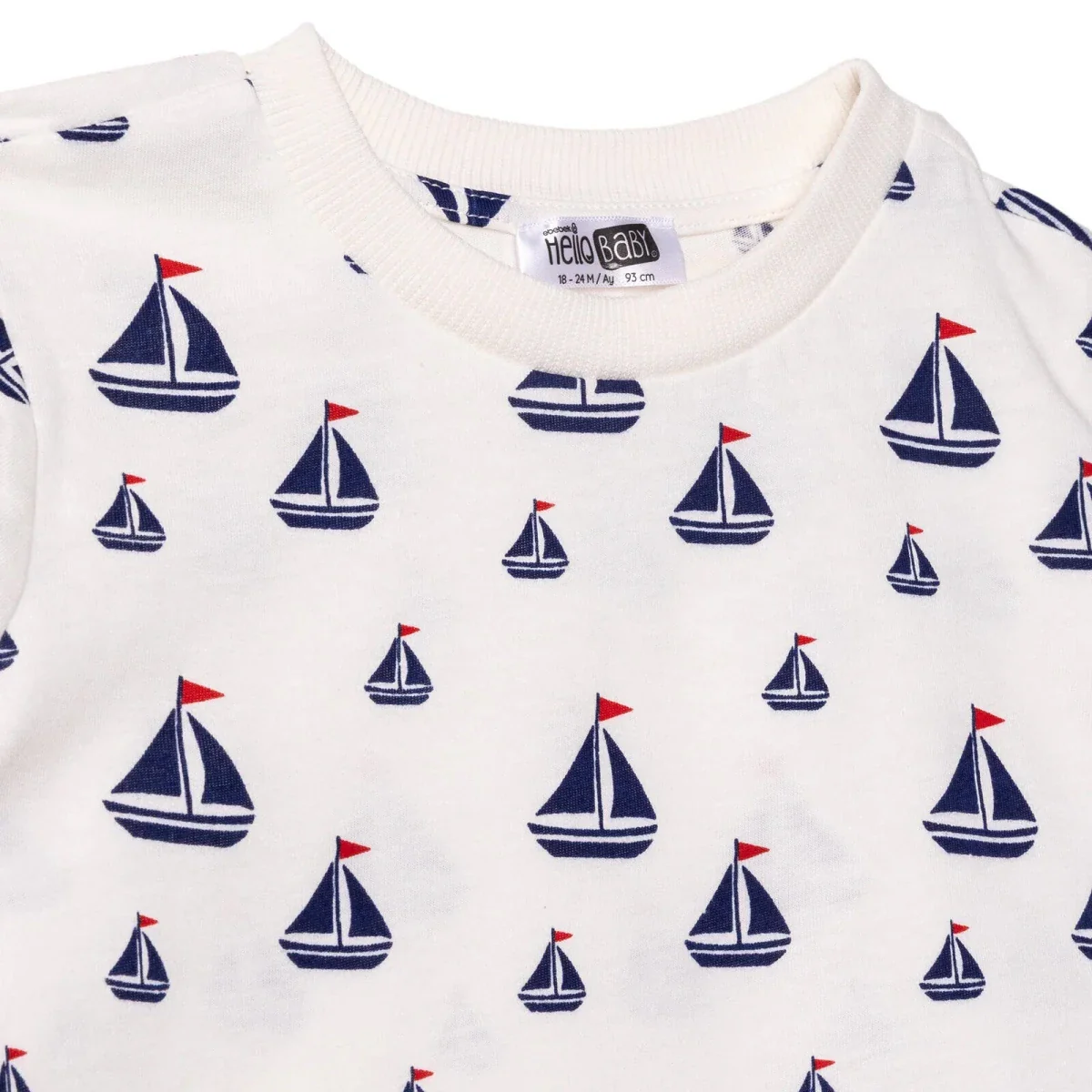 HelloBaby Boys T-shirt & Shorts Set Nautical Print Little Sailor Crew Neck Above the Knee Short Slee - White Printed - Image 3