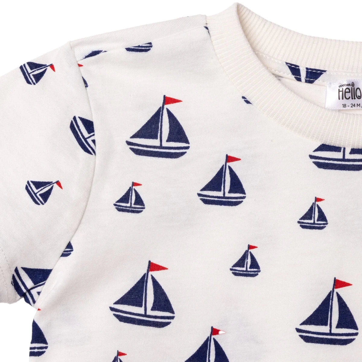 HelloBaby Boys T-shirt & Shorts Set Nautical Print Little Sailor Crew Neck Above the Knee Short Slee - White Printed - Image 4