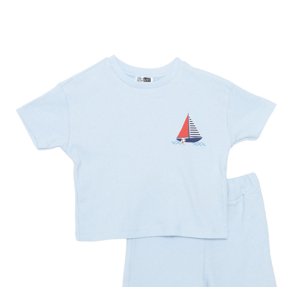 HelloBaby Boys T-shirt & Shorts Set Nautical Print Little Sailor Crew Neck Short Length Short Sleeve - Blue - Image 3