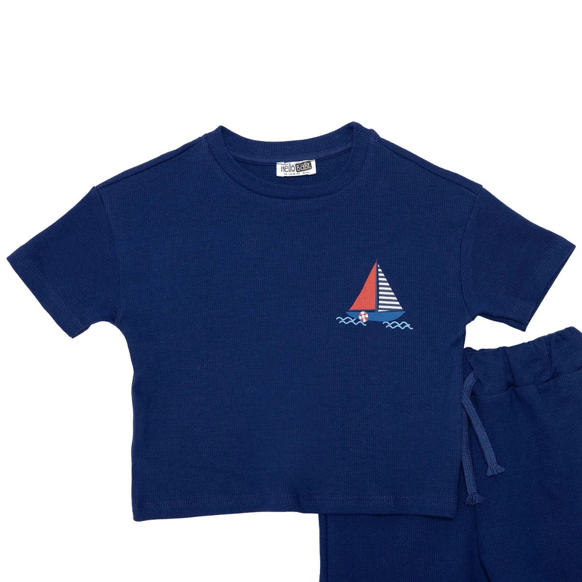 HelloBaby Boys T-shirt & Shorts Set Nautical Print Little Sailor Crew Neck Short Length Short Sleeve - Navy Blue - Image 3