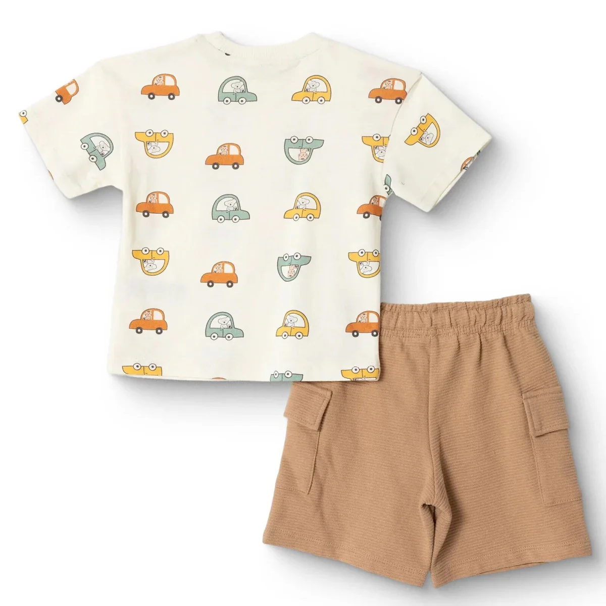 HelloBaby Boys T-shirt & Shorts Set Vehicle Print Little Car Crew Neck Short Length Short Sleeve - Ecru Printed - Image 3